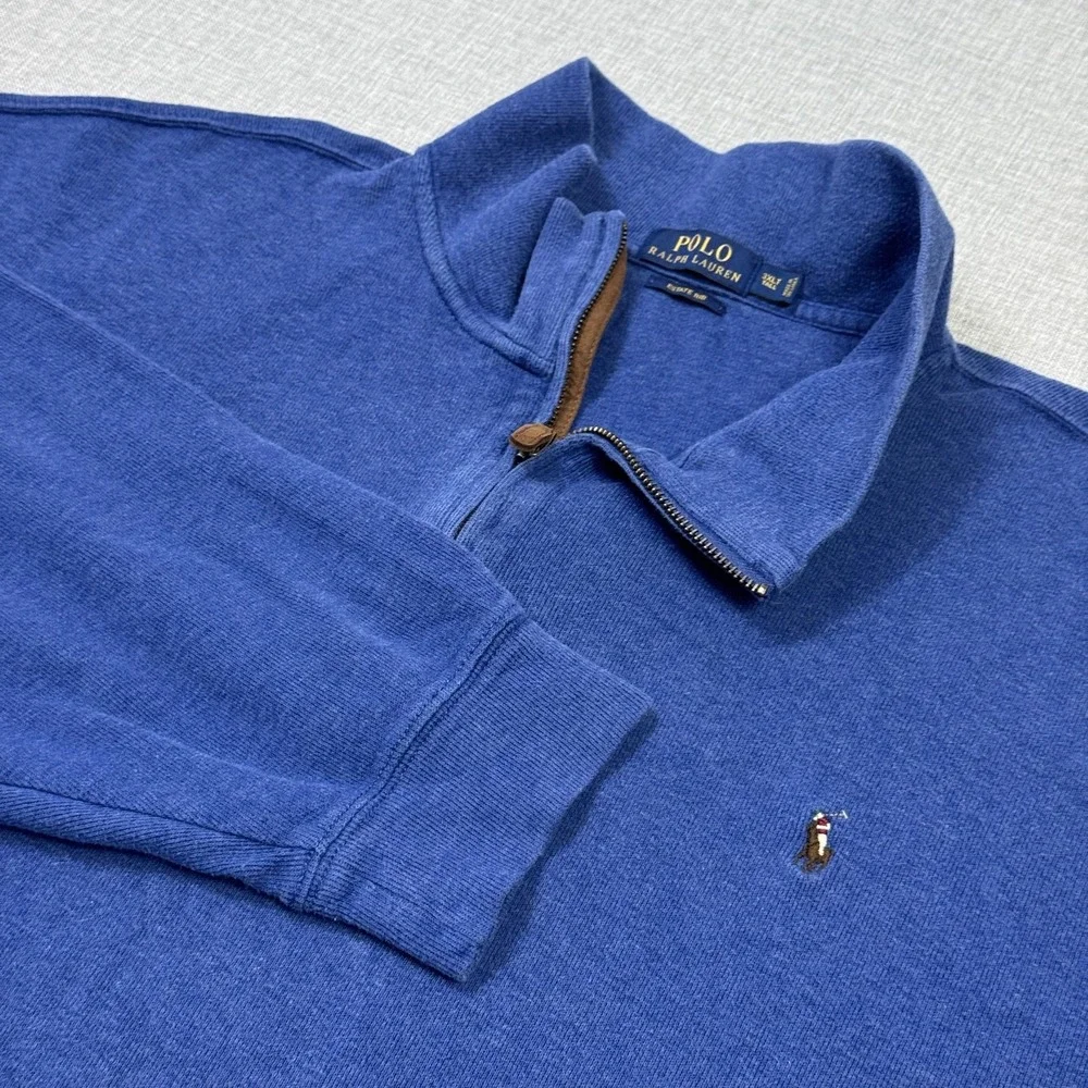 Polo Ralph Lauren Sweater Mens 3XLT Blue‎ 1/4 Zip Flesh Pony Heavyweight